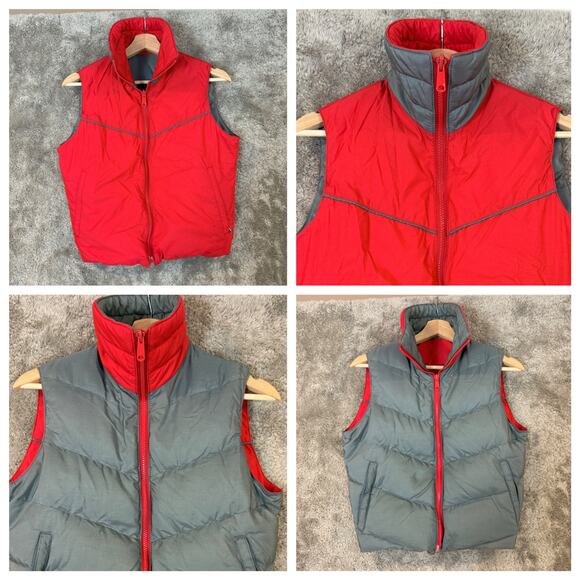 Vintage LL Bean Red Gray Reversible Nylon Down Puffer Vest S Small Women - Picture 1 of 15